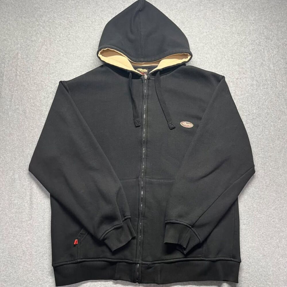 Brooklyn Xpress 1970 Black Full Zip Hoodie Size XL Tan Lined Hood Y2K Streetwear